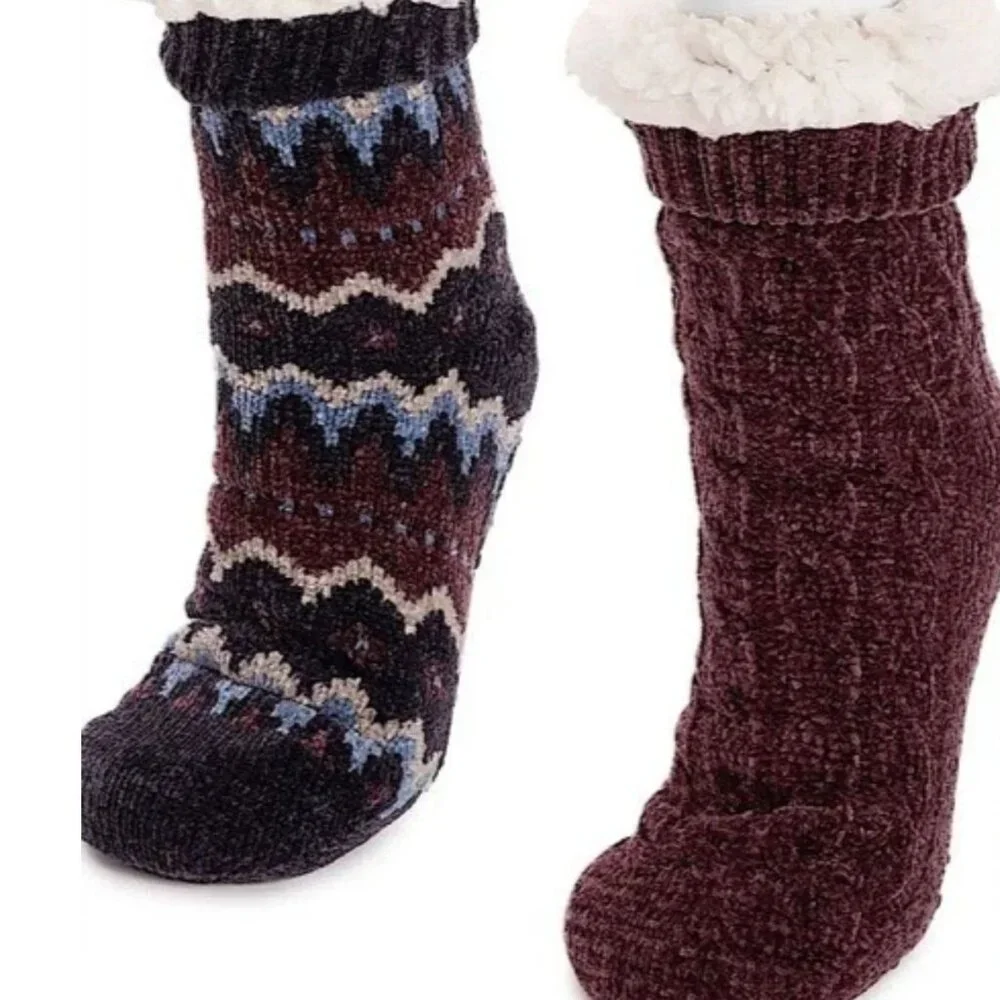 MUK LUKS Women's 2 Pack Lined Socks Faux Fur SIZE 5-7 Purple NEW